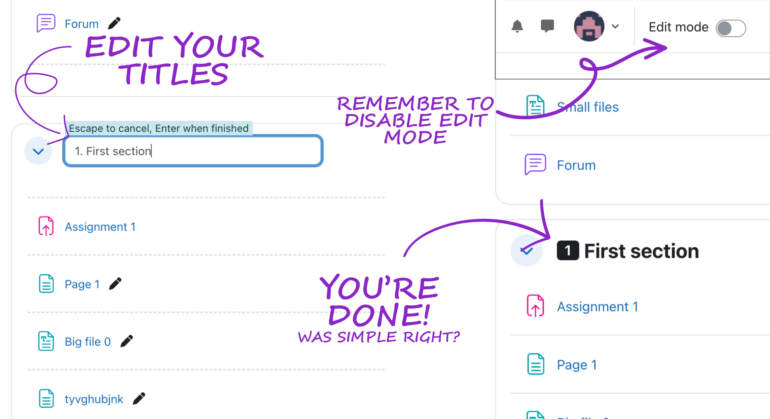 Course number icon filter screenshot showing the editing process