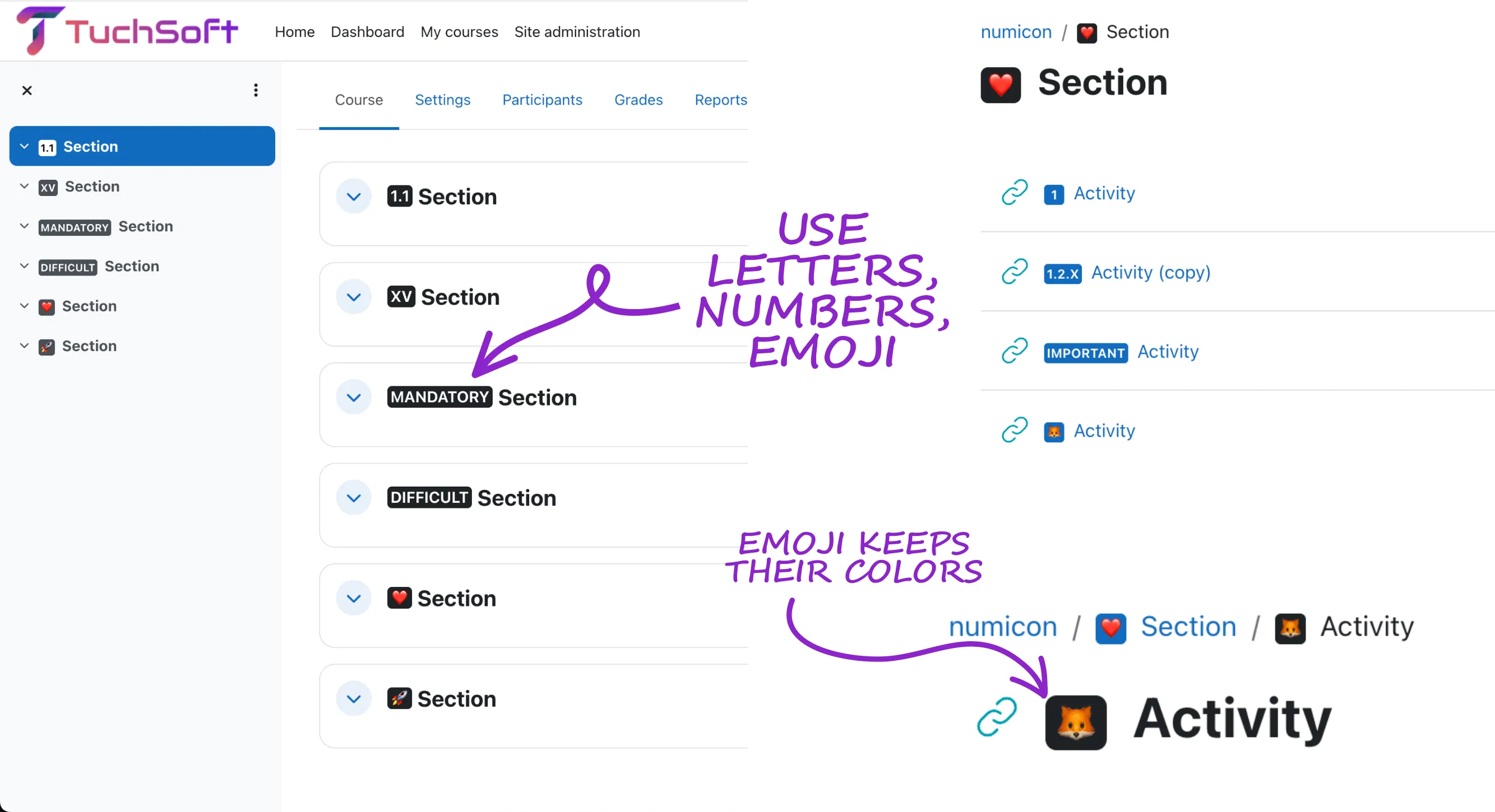 Course number icon filter screenshot showing the power of regex